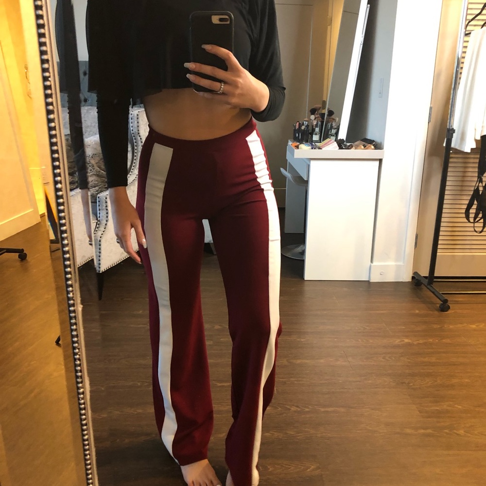 Wide boot leg striped dress pant